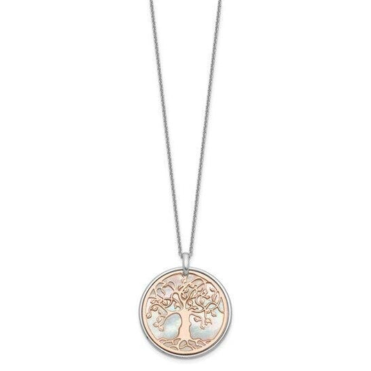 Leslie's Sterling Silver & Rose-tone Mother Of Pearl Tree of Life 17.5 Necklace