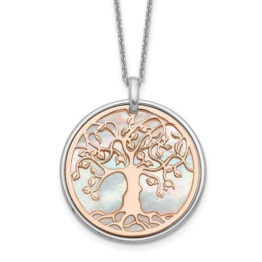 Leslie's Sterling Silver & Rose-tone Mother Of Pearl Tree of Life 17.5 Necklace