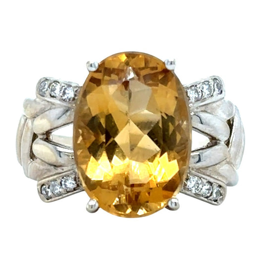 14k White Gold 5.48ct Citrine & Diamond Ring 6.2g Size 7