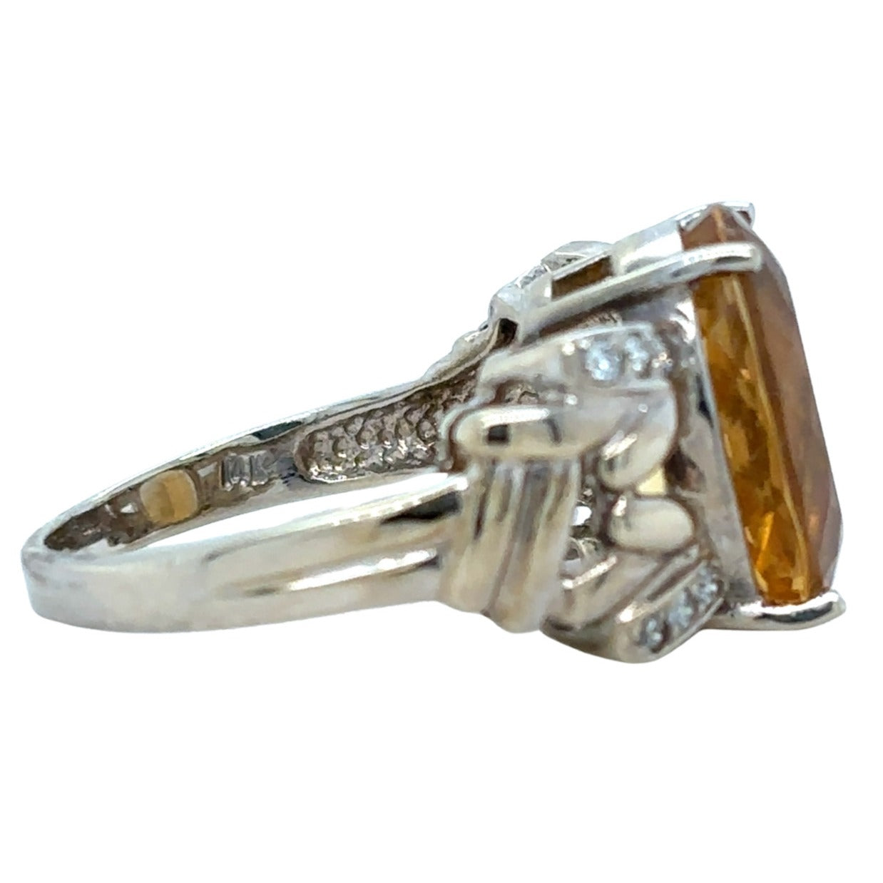 14k White Gold 5.48ct Citrine & Diamond Ring 6.2g Size 7