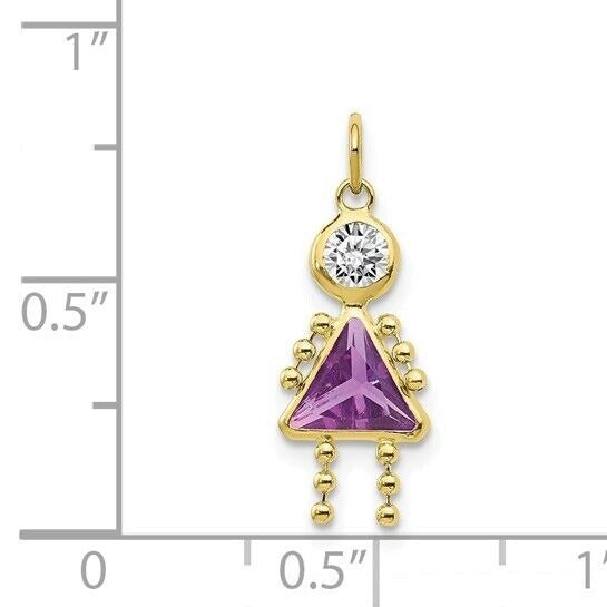 10k Yellow Gold Cubic Zirconia and February Girl Birthstone Charm Pendant