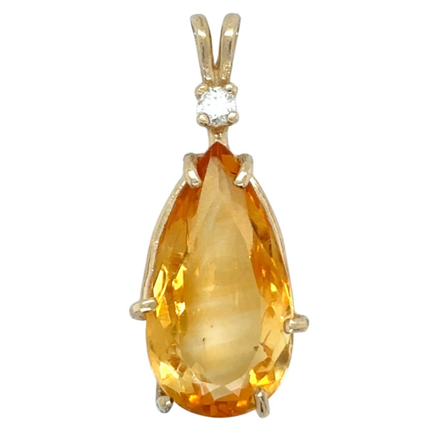14k Yellow Gold Citrine & Diamond Pendant 3.0g