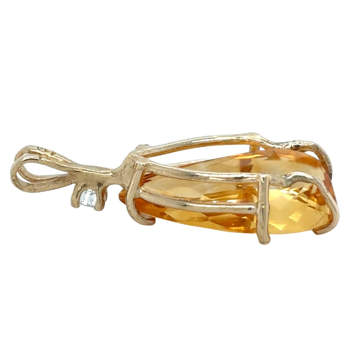 14k Yellow Gold Citrine & Diamond Pendant 3.0g