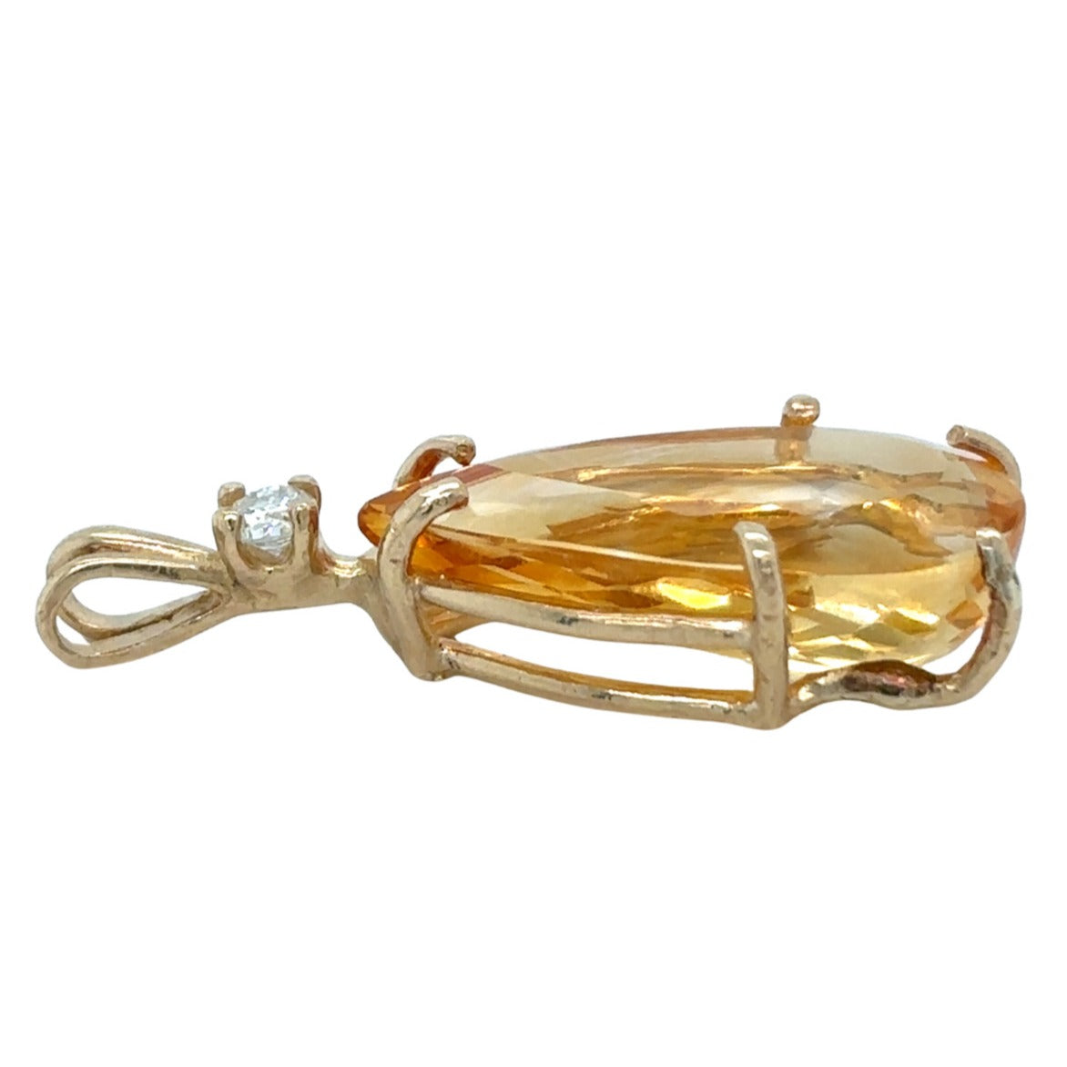14k Yellow Gold Citrine & Diamond Pendant 3.0g