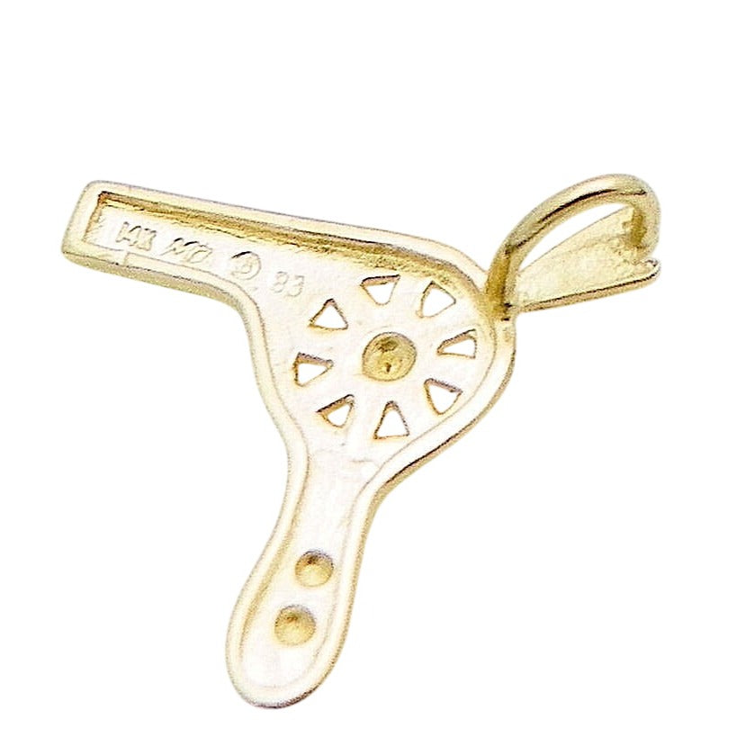 14K Gold Hair Dryer Blow Dryer Design Pendant 1.1g