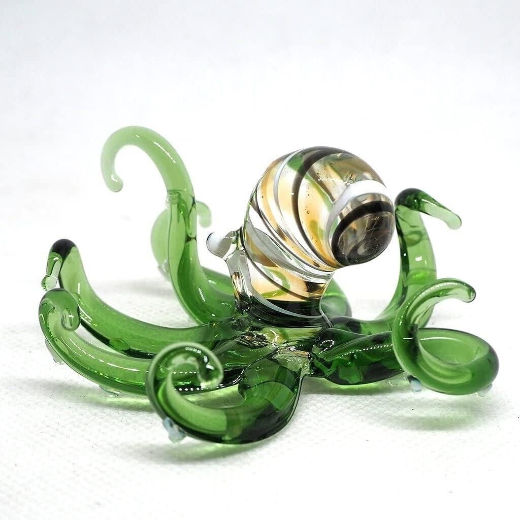Octopus Figurine Green Hand Blown Glass Figurine Hand Blown Glass