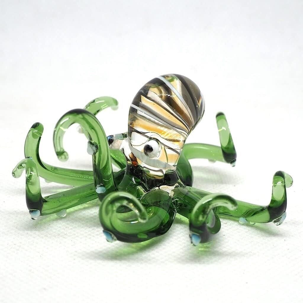 Octopus Figurine Green Hand Blown Glass Figurine Hand Blown Glass