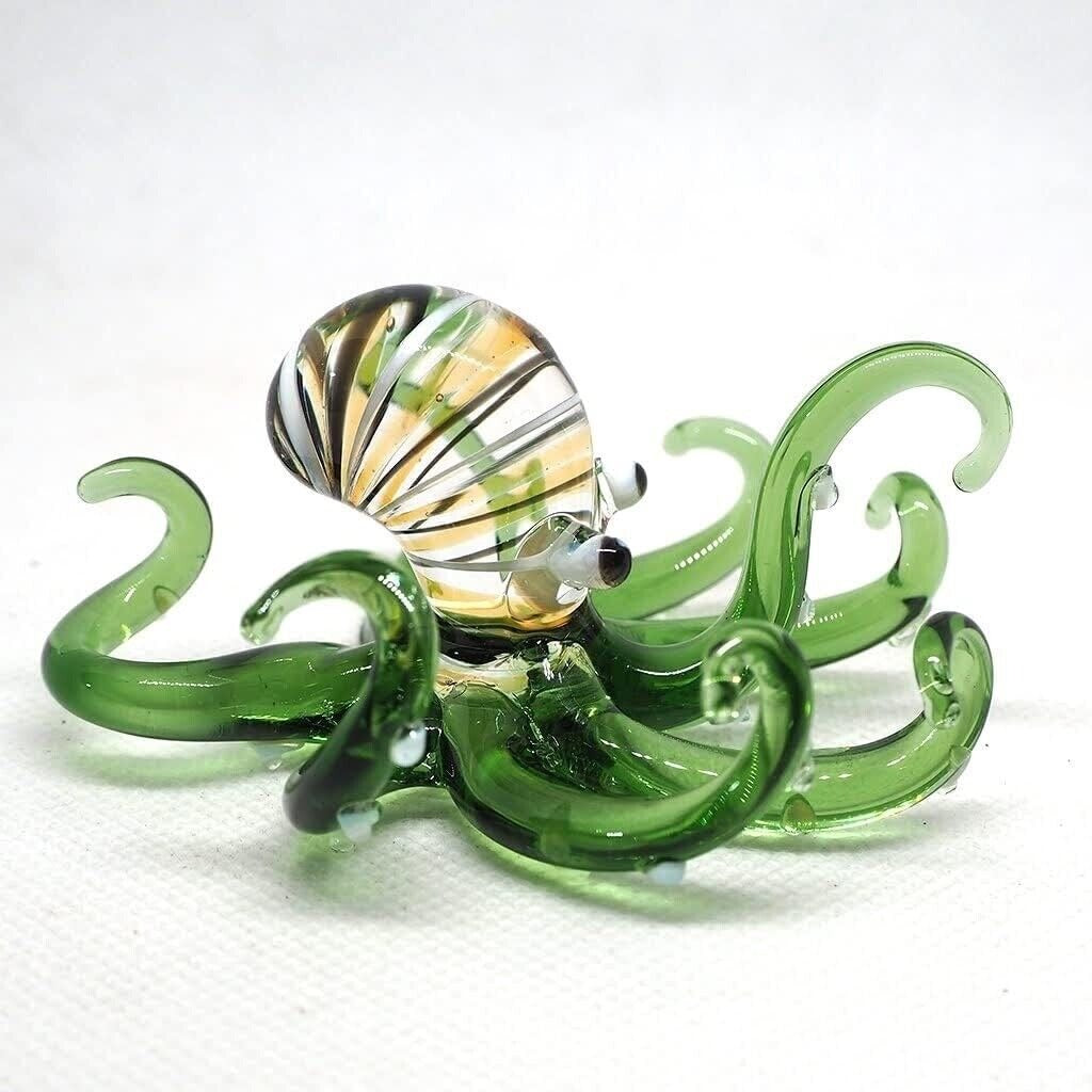 Octopus Figurine Green Hand Blown Glass Figurine Hand Blown Glass