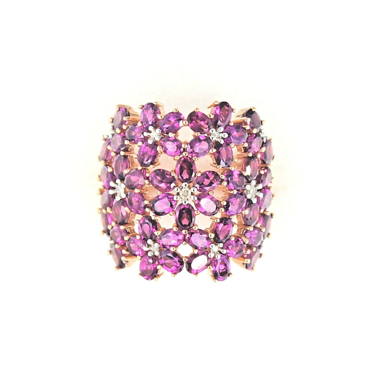 Amethyst & Diamond Floral Design Rose Gold Plated Sterling Silver 925 Ring 11.7g Size 9