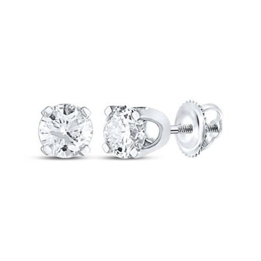 1/2 ctw 14K White Gold Round Diamond Excellent Solitaire Earrings (Certified)