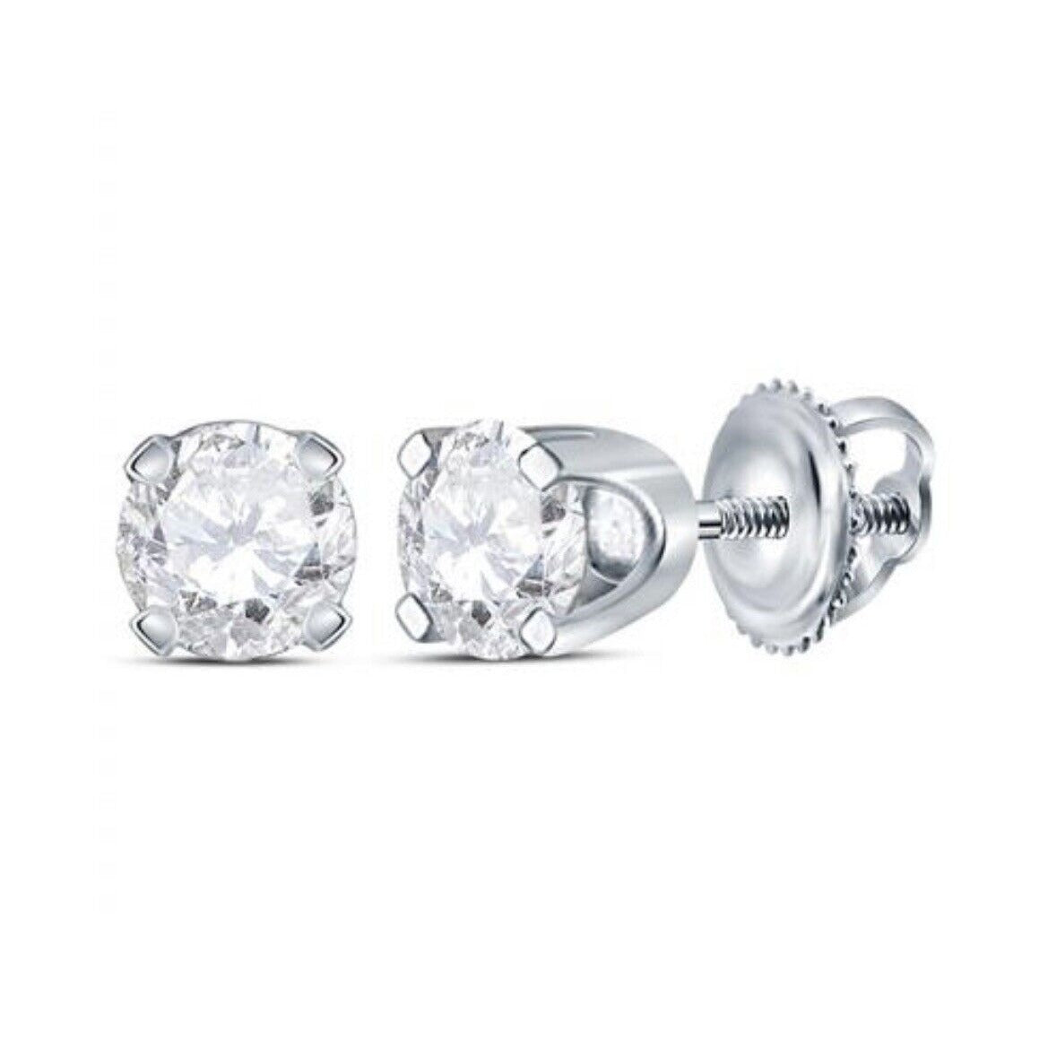 1/2 ctw 14K White Gold Round Diamond Excellent Solitaire Earrings (Certified)