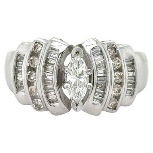 14k White Gold 1 1/10ctw Diamond Cocktail Ring 8.4g Size 7