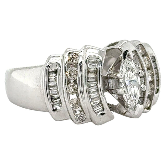 14k White Gold 1 1/10ctw Diamond Cocktail Ring 8.4g Size 7