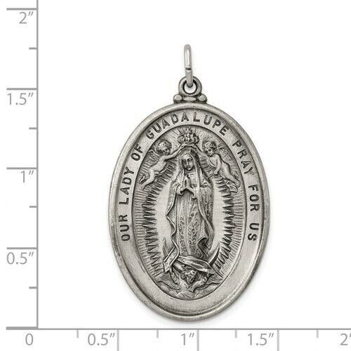 Sterling Silver Antiqued Our Lady Of Guadalupe Pendant 24mm X 13mm Oval Design