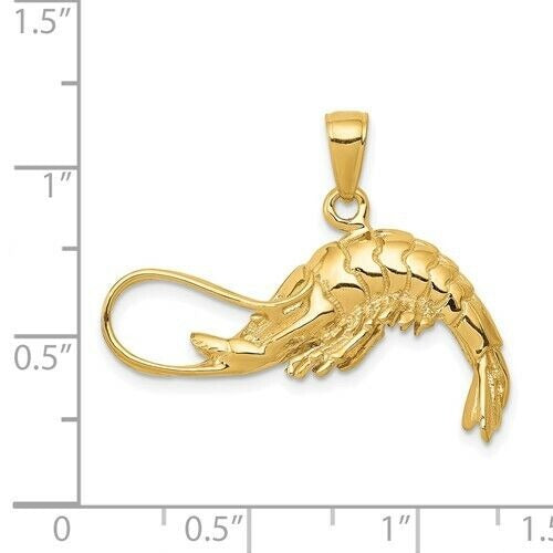 14K Yellow Gold Polished 3-D Shrimp Pendant