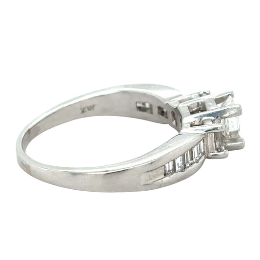 1.25 TCW Diamond Ring In Solid Platinum Emerald Cut 8.1g Size 9.75