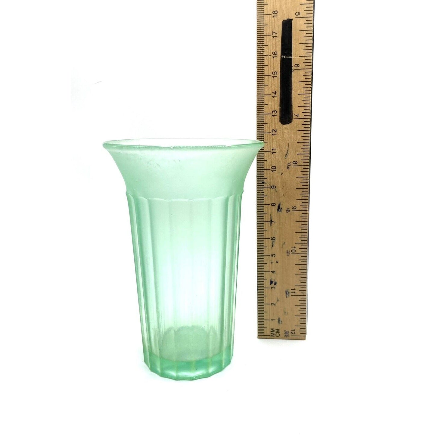 Vintage Ribbed Green Carnival Glass Vase/Cup 5.5" Tall