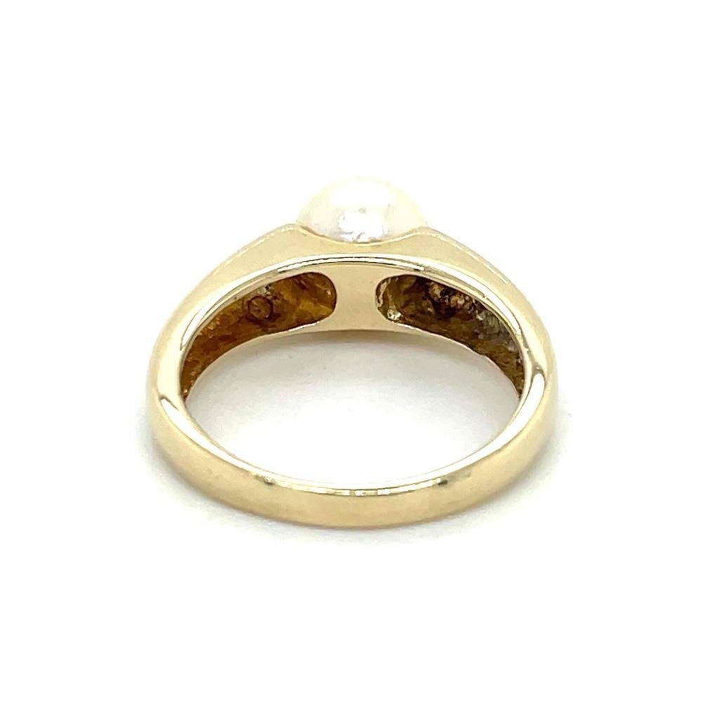 14K Yellow Gold Pearl Solitaire & Diamond Ring 3.7g Size 6 - 7.45mm Pearl & 1/10ct