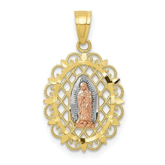 10k Two-tone Gold with White Rhodium Our Lady of Guadalupe Pendant