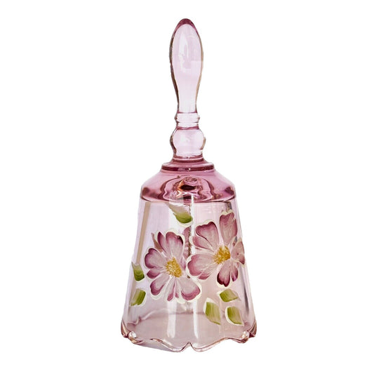 Fenton Pink Bell Hand painted Pink Floral and Signed