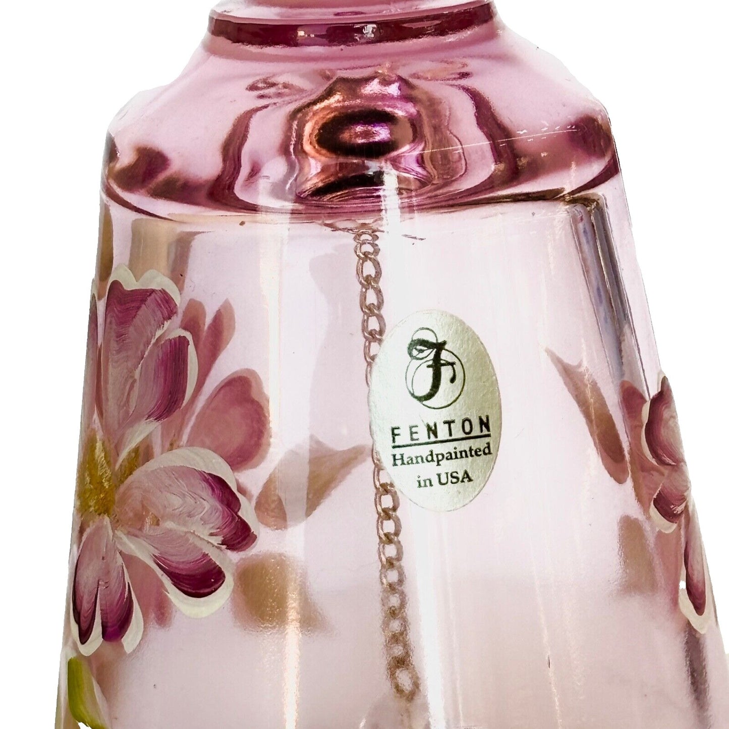 Fenton Pink Bell Hand painted Pink Floral and Signed