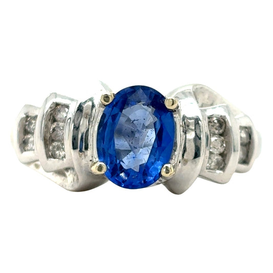 14k White Gold Sapphire & Diamond Ring 6.5g Size 7
