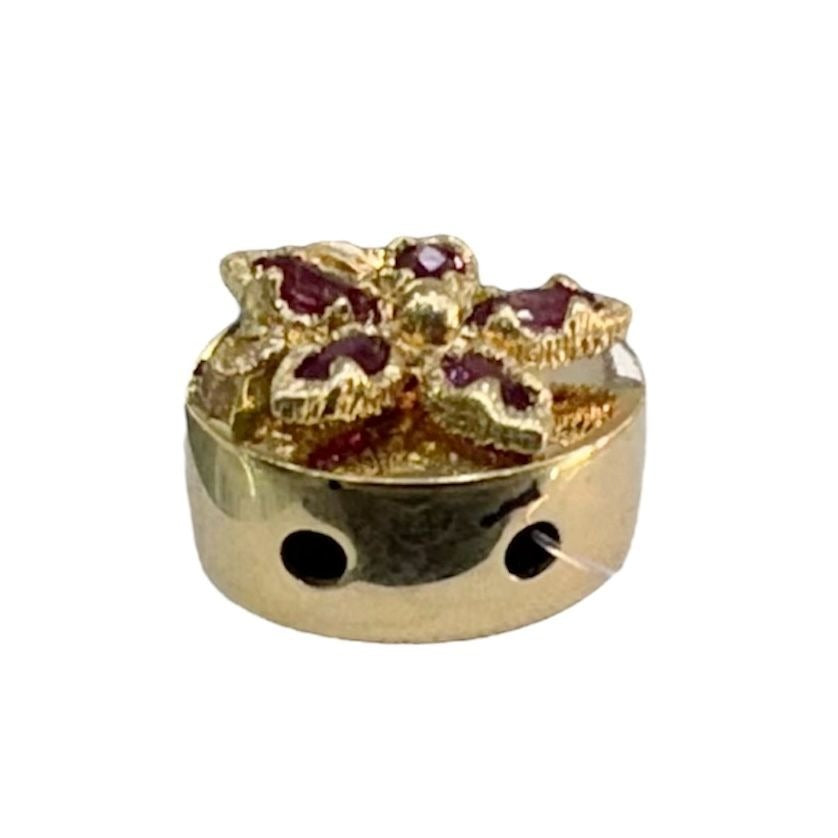 10k Yellow Gold Pink Ruby Flower Round Bracelet Slide 7.2g