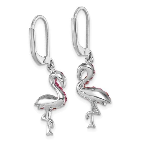 Pink Crystal Flamingo Drop Earrings Sterling Silver 925 Rhodium-Plated Leverback