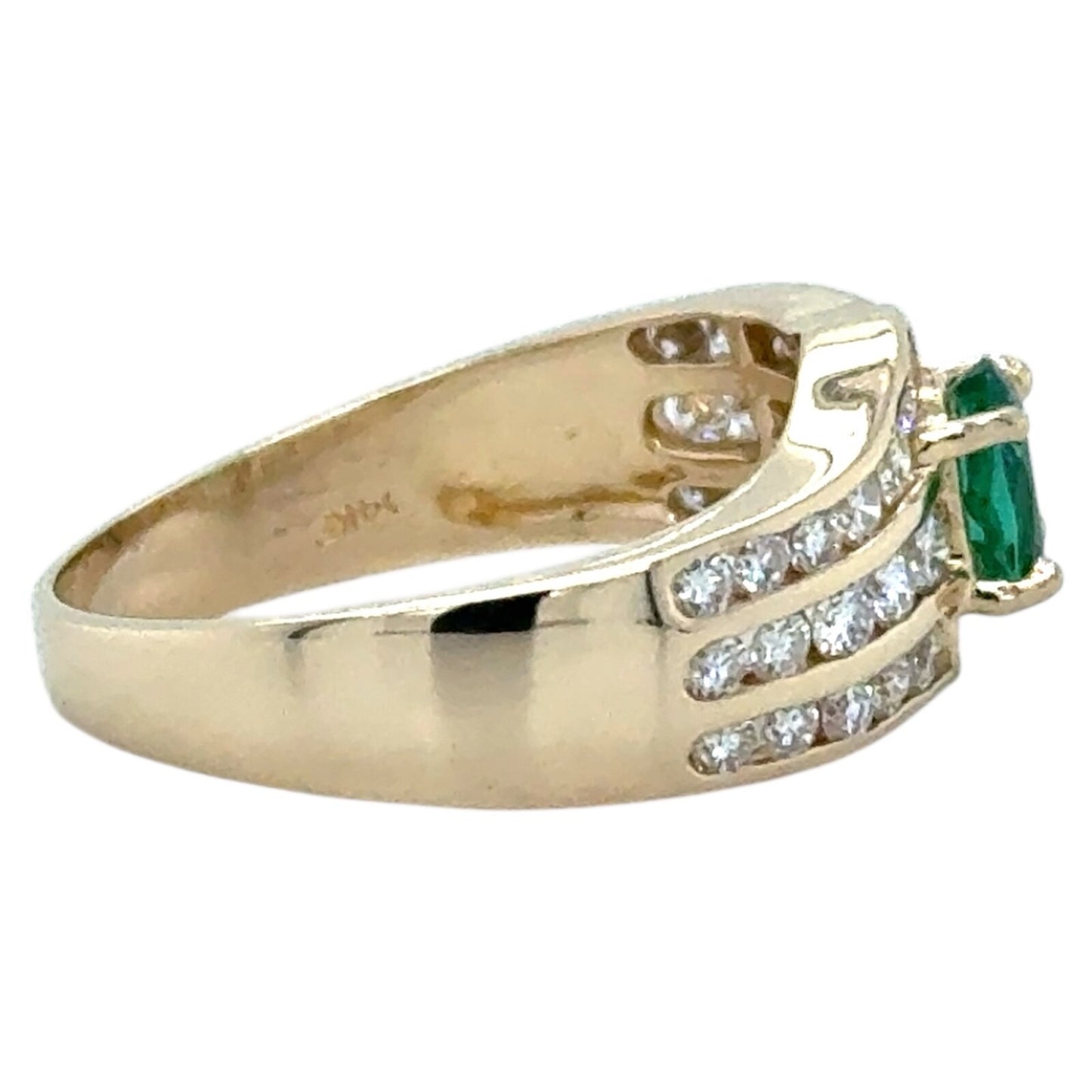 Lab Grown Emerald & 1/3ctw Diamond 14k Yellow Gold Ring 3.4g Size 6.5 (SI1-3,G-H)