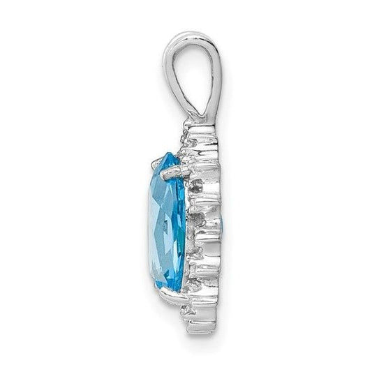 Sterling Silver Oval Swiss Blue Topaz & Diamond Pendant
