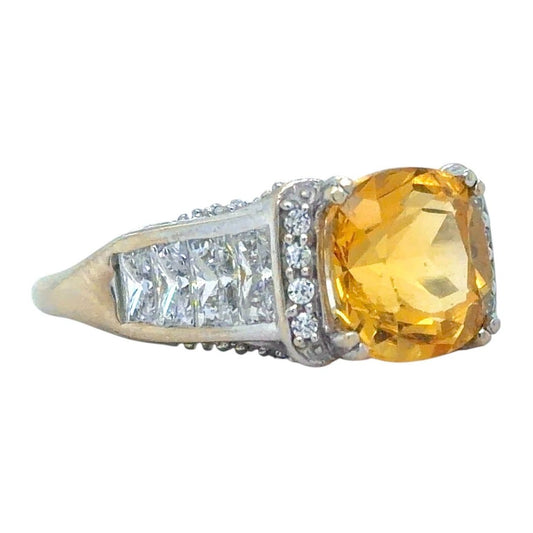 Citrine & Cubic Zirconia 14k White Gold Ring 5.5g Size 9.75