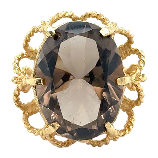 Smokey Quartz Solitaire 14k Yellow Gold Ring 10.3g Size 6.5