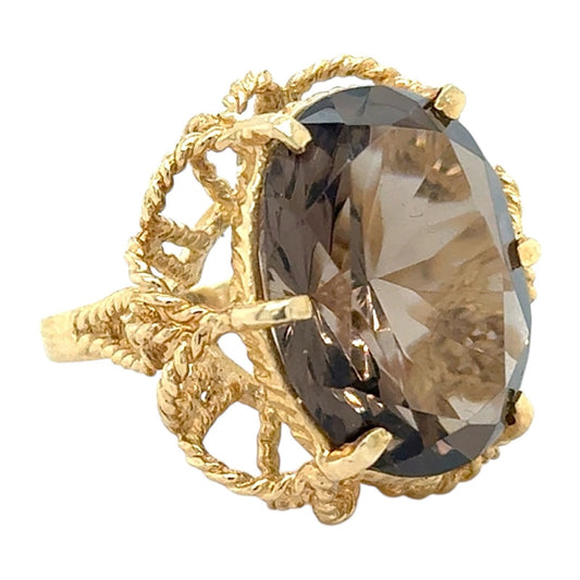 Smokey Quartz Solitaire 14k Yellow Gold Ring 10.3g Size 6.5