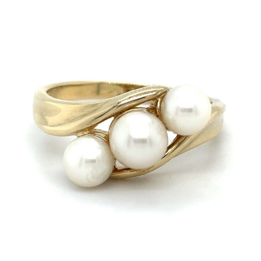 10k Yellow Gold Pearl Trio Ring 3.2g Size 6.75