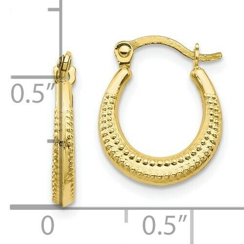 10K Yellow Gold Scalloped Textured Hollow Hoop Earrings