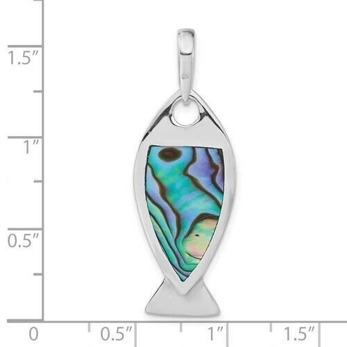 Sterling Silver 925 Polished Abalone Fish Pendant
