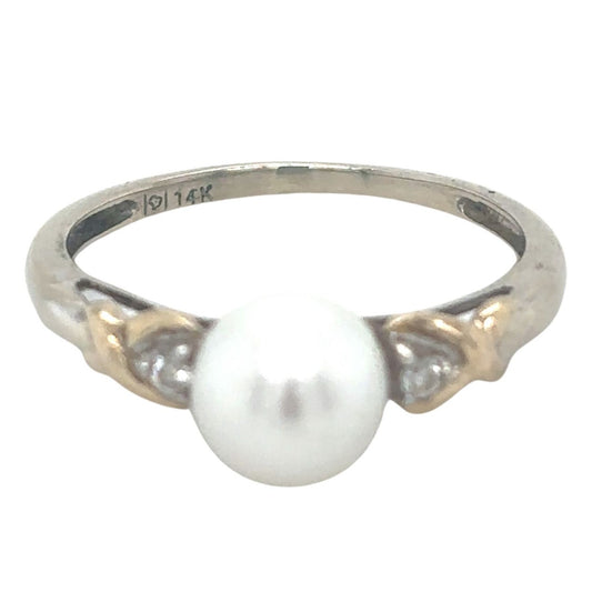 Pearl & Diamond 14k Two-Tone Gold Size 6.25 Ring 1.8g