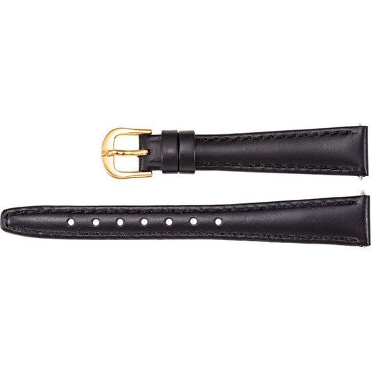 Ladies 12mm Regular Black Leather Saddle Padded Watch Strap Band