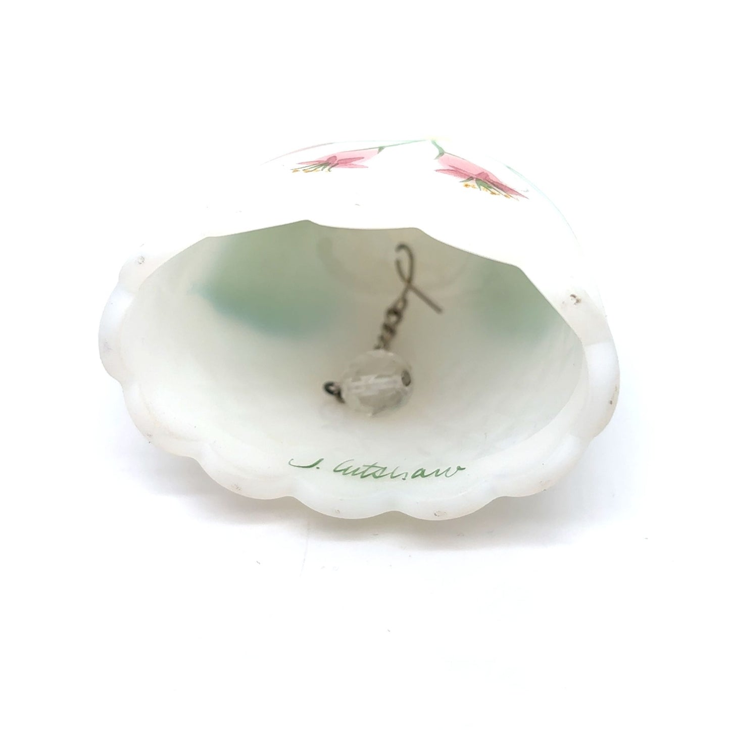 Vintage Fenton Hand-Painted White Satin Bell Floral Design & Scalloped Edge Signed
