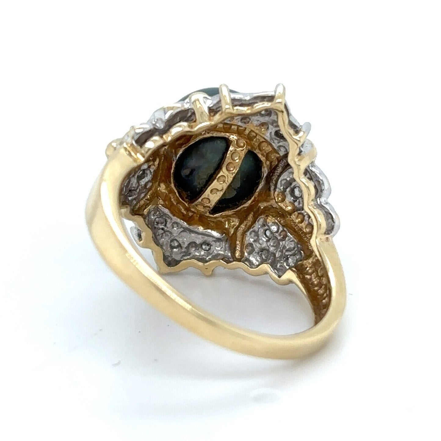 Black Pearl and Diamond Accented 14k Yellow Gold Ring 5.2g Size 6