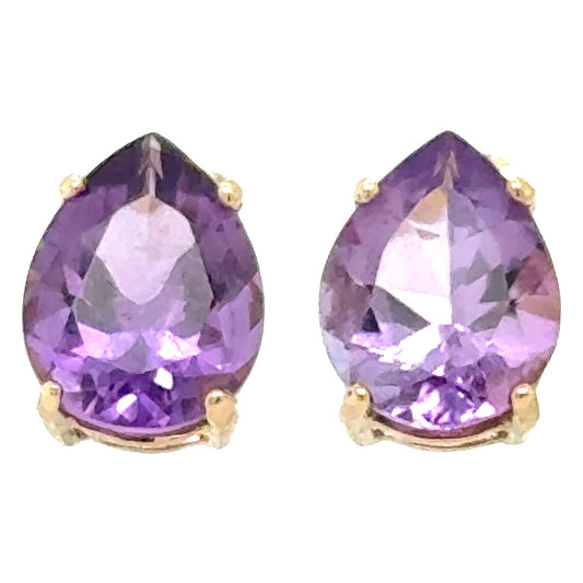 14k Yellow Gold Amethyst Stud Earrings 1.5g