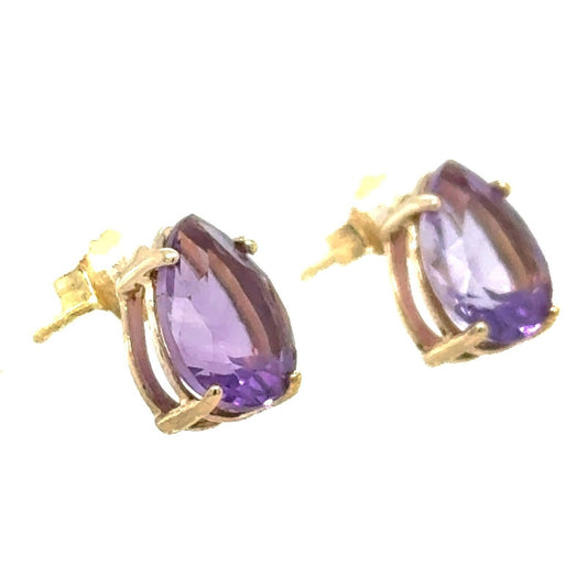 14k Yellow Gold Amethyst Stud Earrings 1.5g