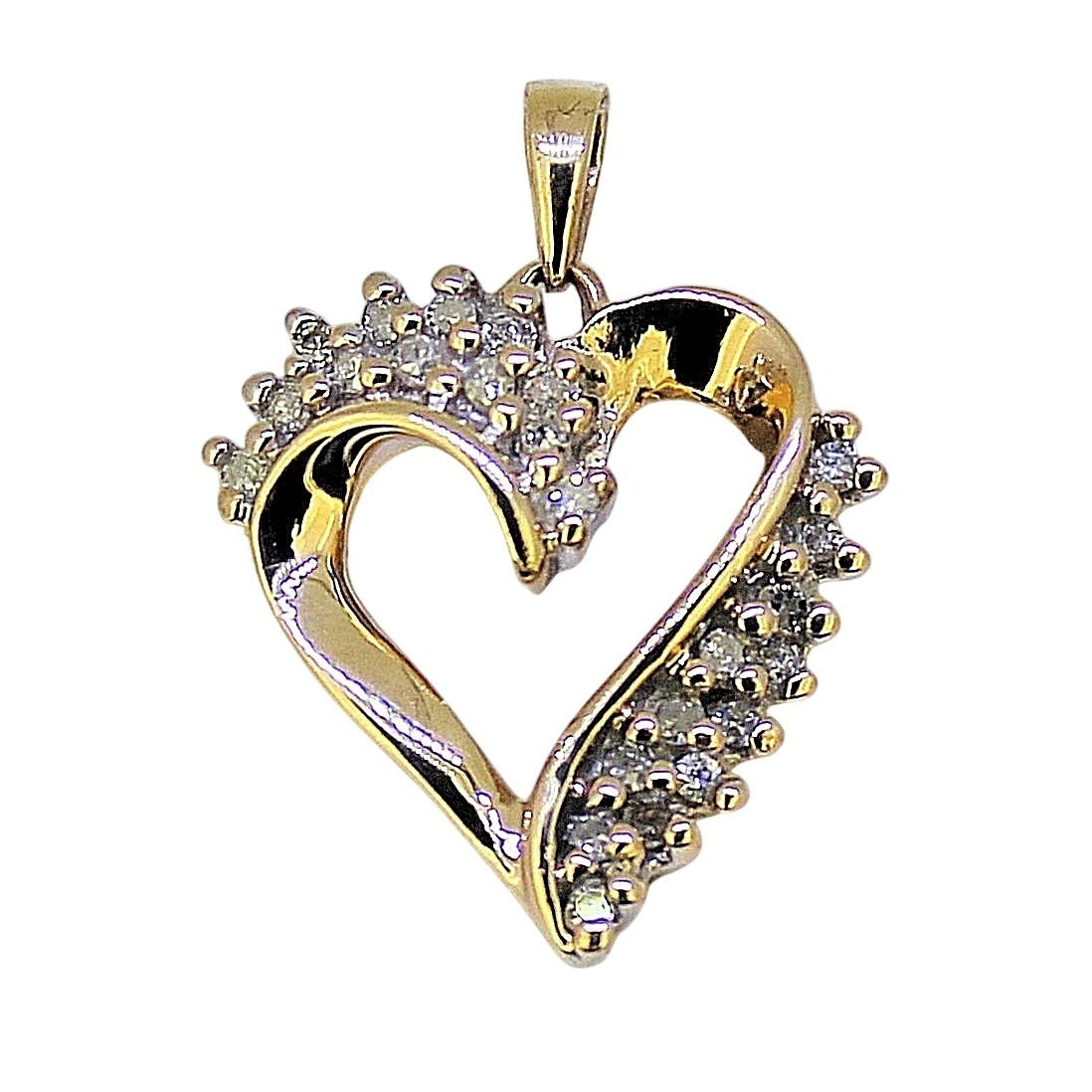 1/4ct Diamond Heart Pendant In 10k Yellow Gold Solid 2.0g
