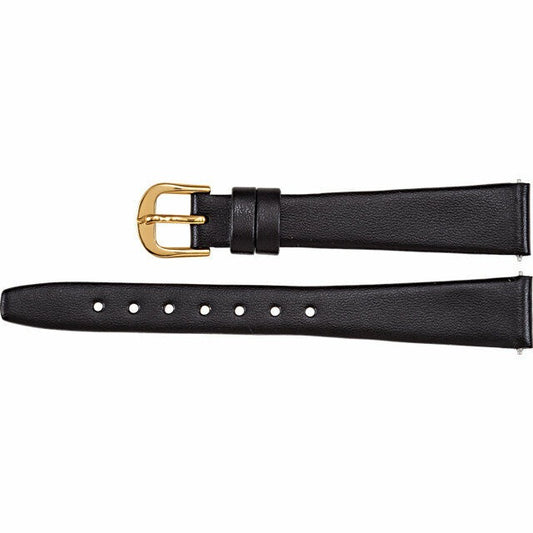 Ladies 14mm Regular Black Leather Flat Calf Watch Strap Band