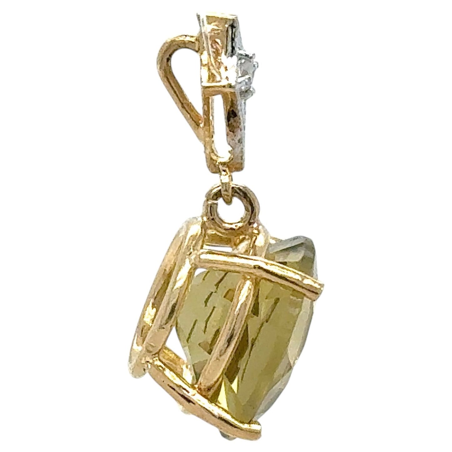 Peridot Solitaire & Diamond  Pendant 14k Yellow Gold 2.6g