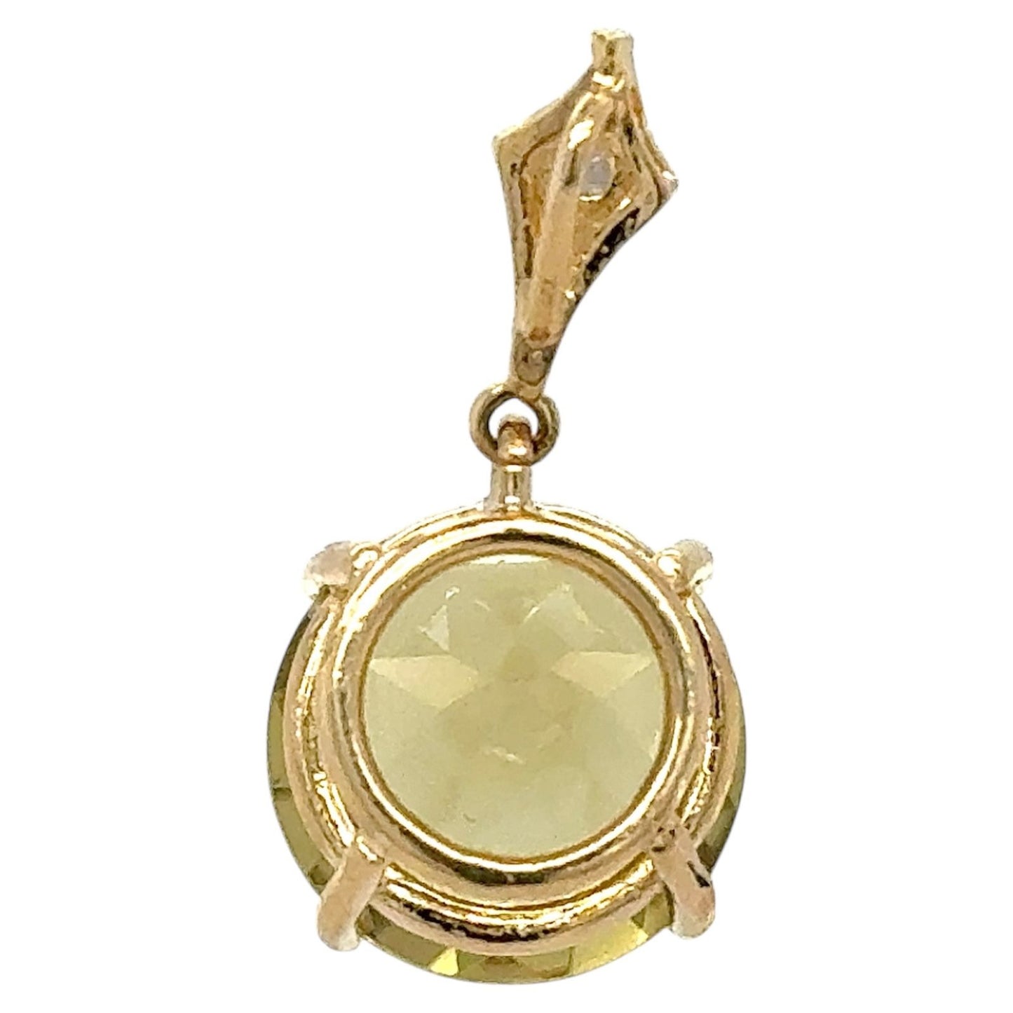 Peridot Solitaire & Diamond  Pendant 14k Yellow Gold 2.6g