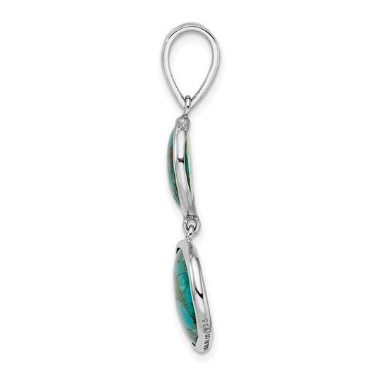 Rhodium-Plated Sterling Silver Reconstituted Turquoise Pendant 38mm Long