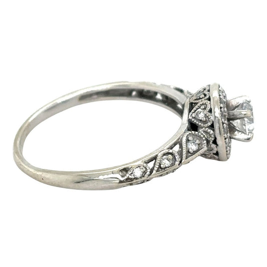1/3ctw Diamond Halo Vintage Style 14k White Gold Engagement Ring 2g Size 6.25