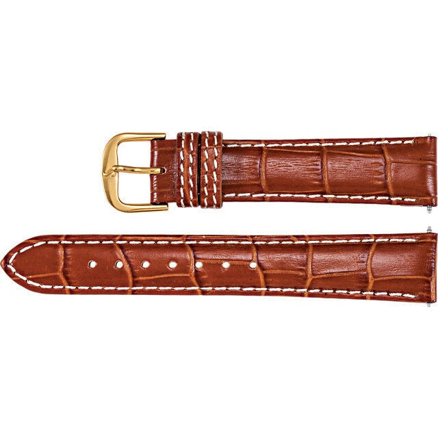Mens 20 mm Regular Tan Leather Alligator Grain Heavy Padded Watch Strap Band