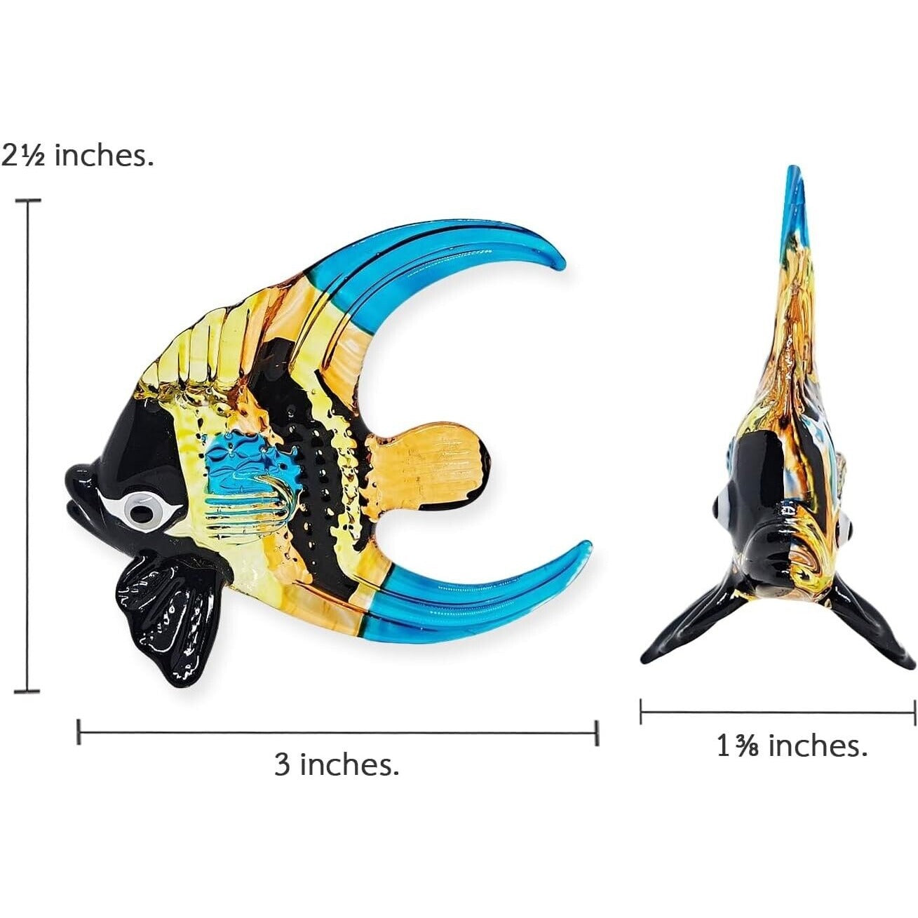 3" Long Yellow Black Blue Butterflyfish Blown Glass Marine Life Butterfly Fish